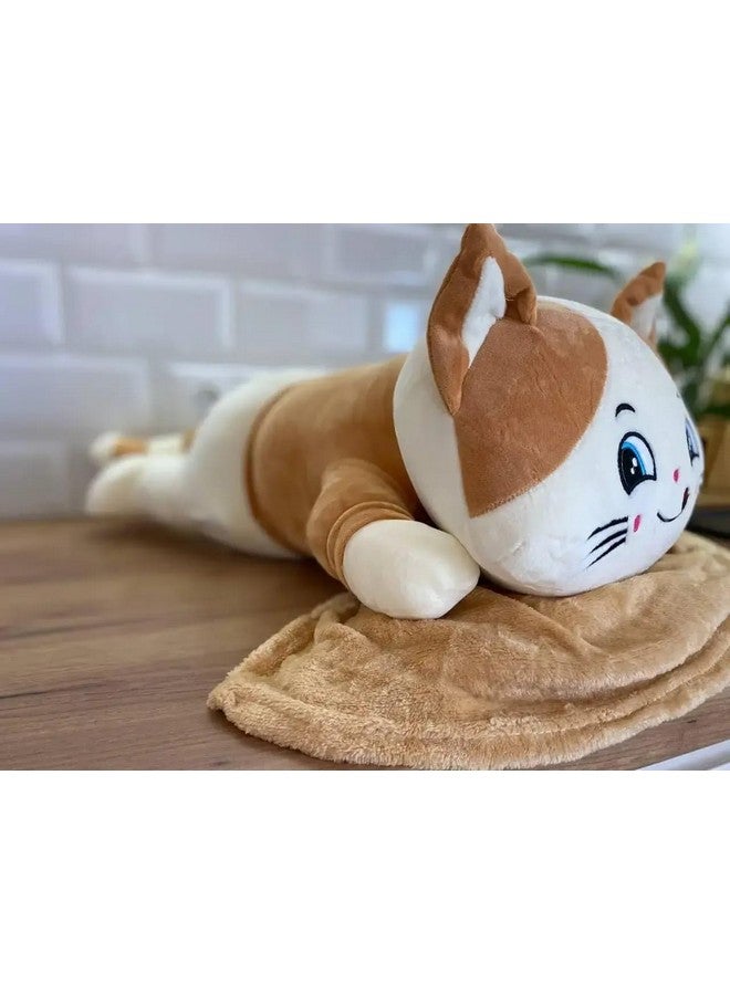 تيكلز وسادة قطة نائمة محشوة ناعمة من تيكلز للأطفال الأولاد والبنات (الحجم: 45 سم، اللون: أبيض وبني) - Image 3