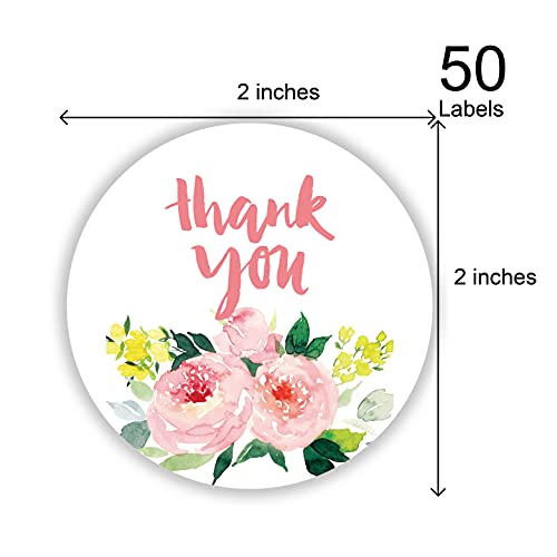 EKSPLODI Pink Flower Thank You Stickers, 2 inch 50PCS Self-Adhesive Thank You Labels Great for Wedding, Small Business, Bakeries, Handmade Goods, Birthday Party Favors Labels & Mailing Supplies. - Image 2