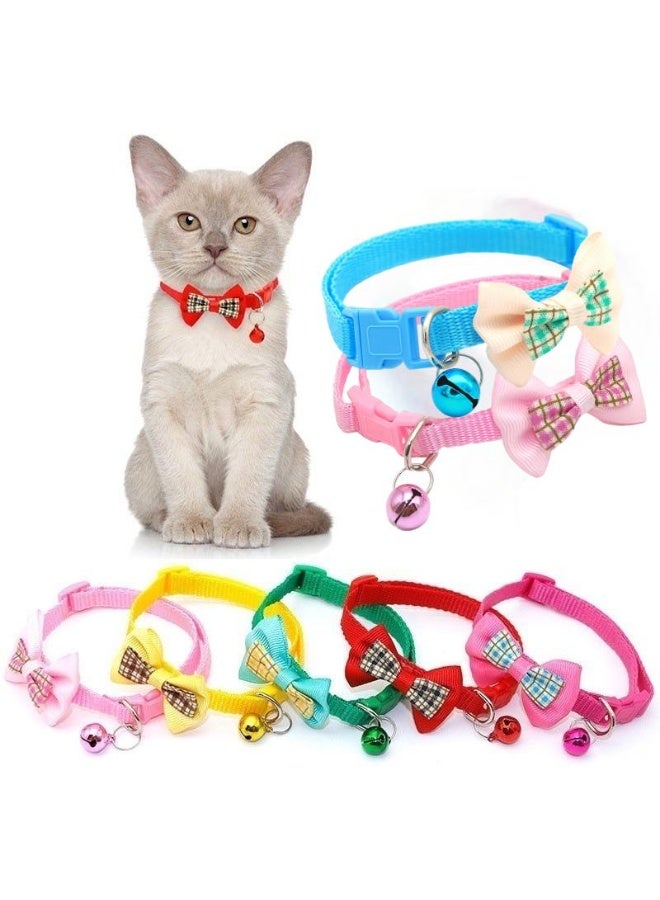 2PCS Plaid Bow Tie Pet Collar for Cats and Small Dogs, Adjustable PVC Checkered Collars for Puppies and Kittens - Image 1