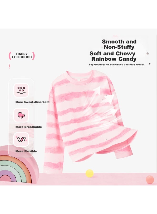 Pepco Girls' Pure Cotton Long Sleeve Spring And Autumn Stylish Sparkling Striped T-shirt, Mid To Large Kids Winter Base Shirt, Pink, Size 160