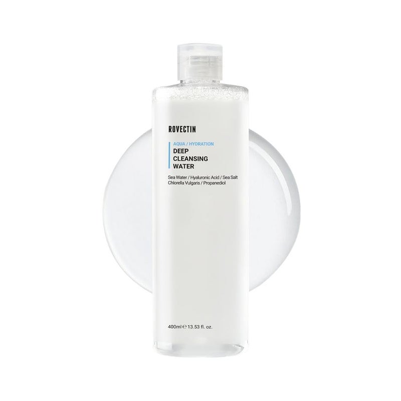 ROVECTIN Aqua Deep Cleansing Water 135floz 400ml Impurities Remover from Ocean deep with Hyaluronic Acid and Marine Plants from Jeju Island
