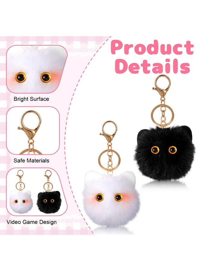 قطعتان من سلاسل المفاتيح اللطيفة على شكل قطة سوداء مزينة بكرات بوم بوم، سلسلة مفاتيح على شكل حيوان محشو، زينة حقيبة ظهر، هدايا لمحبي القطط للنساء - Image 3