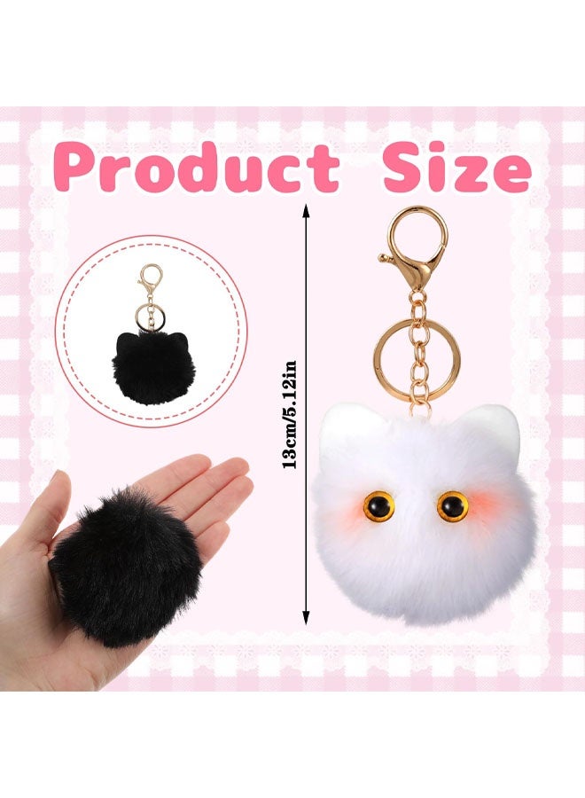 قطعتان من سلاسل المفاتيح اللطيفة على شكل قطة سوداء مزينة بكرات بوم بوم، سلسلة مفاتيح على شكل حيوان محشو، زينة حقيبة ظهر، هدايا لمحبي القطط للنساء - Image 2