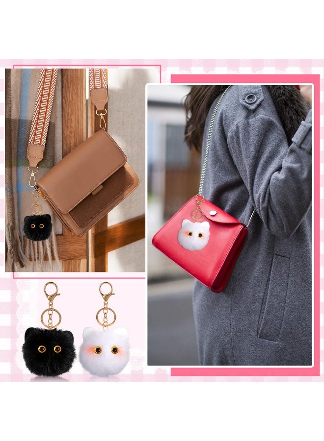 قطعتان من سلاسل المفاتيح اللطيفة على شكل قطة سوداء مزينة بكرات بوم بوم، سلسلة مفاتيح على شكل حيوان محشو، زينة حقيبة ظهر، هدايا لمحبي القطط للنساء - Image 4