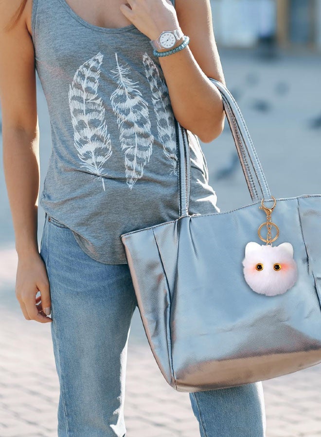 قطعتان من سلاسل المفاتيح اللطيفة على شكل قطة سوداء مزينة بكرات بوم بوم، سلسلة مفاتيح على شكل حيوان محشو، زينة حقيبة ظهر، هدايا لمحبي القطط للنساء - Image 5