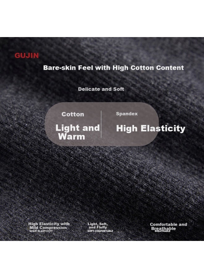Gujin High Waist Ribbed Thermal Leggings For Women Autumn Winter Slim Fit Cotton Warm Pants Gray XL - Image 4