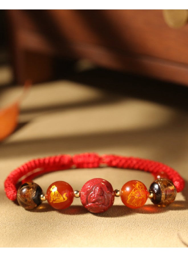 فور أربعة جبال شهيرة من سوار الخرز المزجج للأبراج الصينية بحبل أحمر، سوار هدايا unisex للزوجين - Image 1