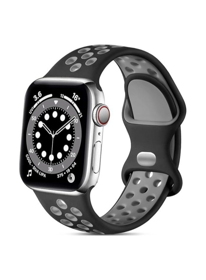 ELMO3EZZ Compatible with Apple Watch Band 38mm 41mm 41mm  for Women Men,Soft Silicone Breathable Wristband Replacement Strap for iWatch (Black and Grey)