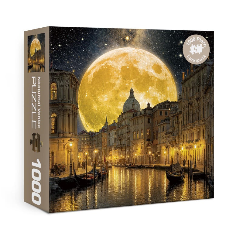 Larkipuzz Venice Scenic Puzzles for Adults 1000 Pieces Vintage Pretty Nature Landscape Starry Night Jigsaw Puzzle Aesthetic Challenging Italy Moon Stars Puzzle - Image 3