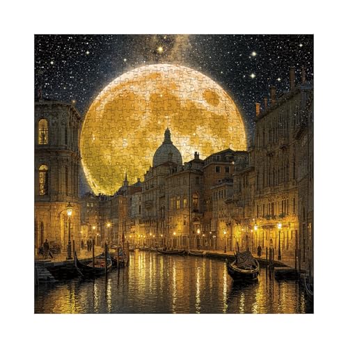 Larkipuzz Venice Scenic Puzzles for Adults 1000 Pieces Vintage Pretty Nature Landscape Starry Night Jigsaw Puzzle Aesthetic Challenging Italy Moon Stars Puzzle - Image 5