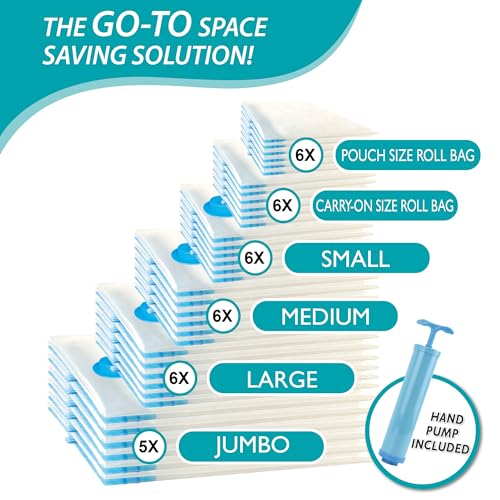 Cozy Essential 35 Pack Space Saver Bags (5 Jumbo/6 Large/6 Medium/6 Small/6 Roll-M/6 Roll-S) Compression Storage Bags for Comforters and Blankets, Vacuum Sealer Bags for Clothes Storage, Hand Pump Included - Image 4