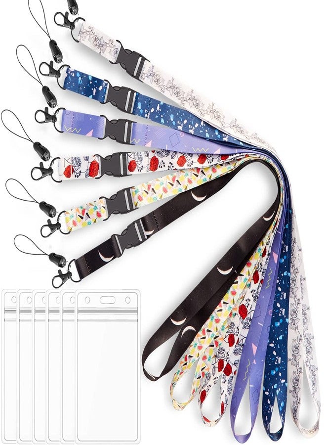 Foshine Lanyard with Badge Holder Lanyards 6 Pack White Black Lanyards for id Badges Holder Rose Neck Office Cruise Lanyard for Keys Women Men id Lanyard Card Holder Waterproof - Image 1