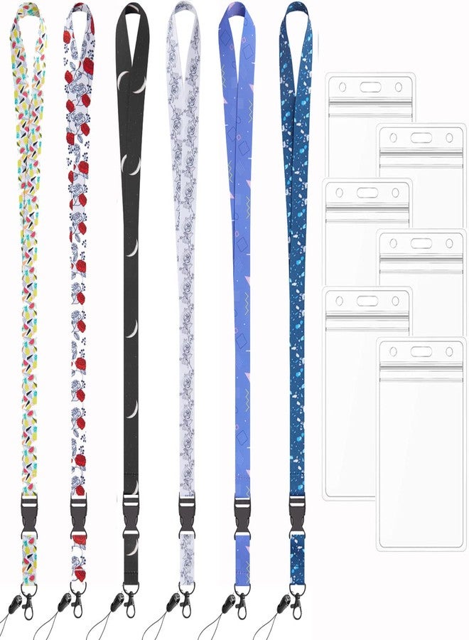 Foshine Lanyard with Badge Holder Lanyards 6 Pack White Black Lanyards for id Badges Holder Rose Neck Office Cruise Lanyard for Keys Women Men id Lanyard Card Holder Waterproof - Image 2