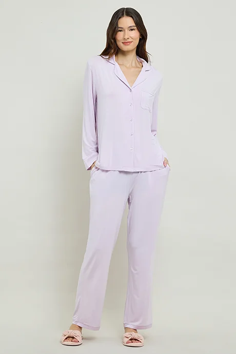 أر أند بي Solid Lapel Collar Pyjama Set