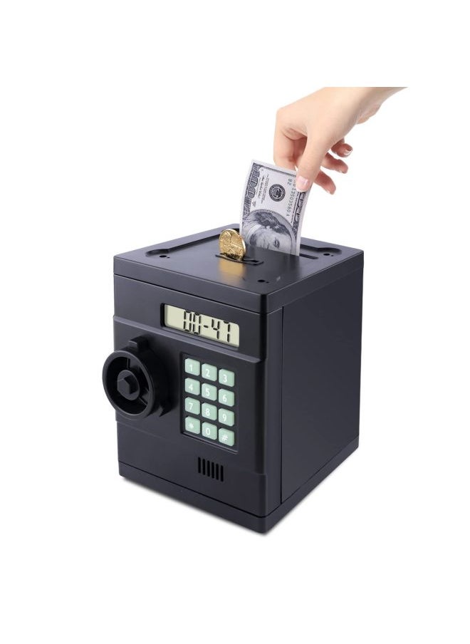 Generic - 创意玩具存钱罐迷你仿真保险柜自动识币计数智能储蓄罐儿童节礼物-颜色:109—黑色（识别硬币和纸币卷入） - Image 1