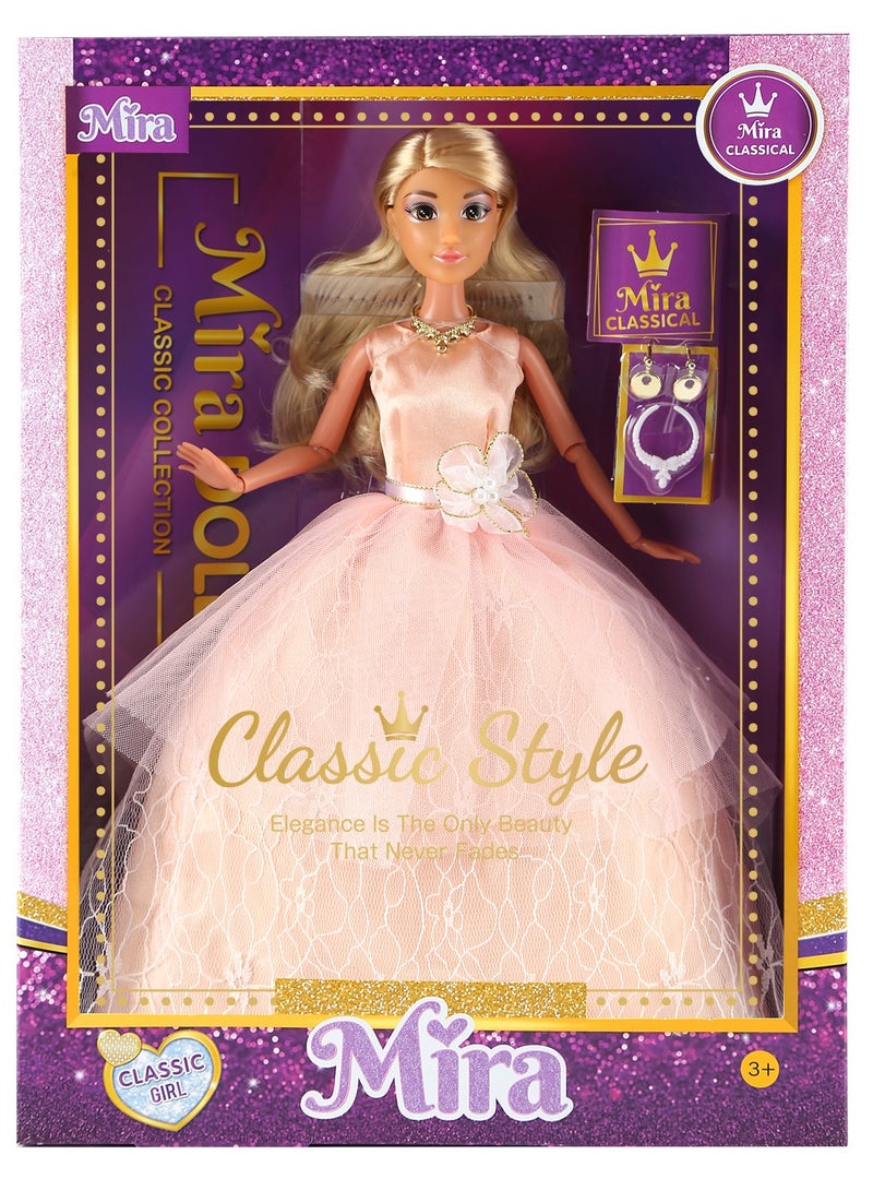 ميرا دمية ميرا فاشن الكلاسيكية – دمية متحركة 11.5 إنش بفستان ميلون أنيق وإكسسوارات – مظهر أميرة ساحر – هدية مثالية للبنات العاب بنات - Image 1