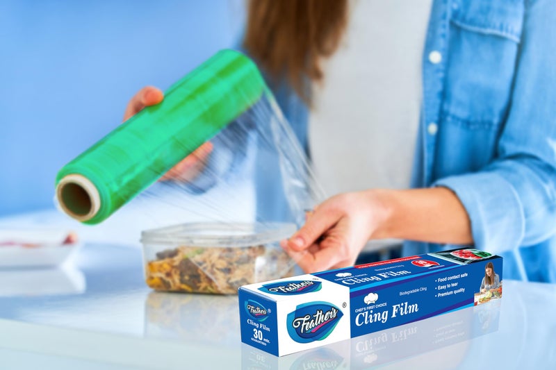 Feather's Feather’s Cling Film Food Wrap | Biodegradable | Multipurpose Food Wrapper | Eco-Friendly | Food Grade Quality for Sandwich, Fruit, Rolls, Lunch | Non-Stick | Microwave Safe (Pack of 1, 30m) - Image 2