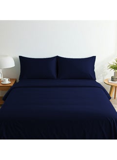 Home-Tex Design 3 Piece Hometex Design King Size Dyed Flat Sheet Set Navy Blue - 1 Flat Sheet (240x260 cm) + 2 Pillow Covers (50x75 cm)  - Image 1