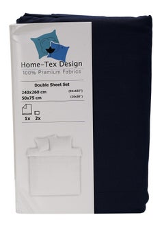 Home-Tex Design 3 Piece Hometex Design King Size Dyed Flat Sheet Set Navy Blue - 1 Flat Sheet (240x260 cm) + 2 Pillow Covers (50x75 cm)  - Image 2