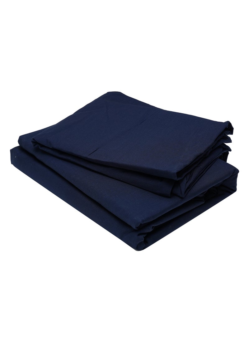 Home-Tex Design 3 Piece Hometex Design King Size Dyed Flat Sheet Set Navy Blue - 1 Flat Sheet (240x260 cm) + 2 Pillow Covers (50x75 cm)  - Image 3