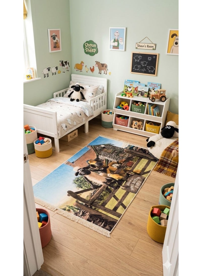 Kids rug featuring a bright Shaun the Sheep design adds fun to any child’s room. It offers a soft, comfortable surface perfect for playtime and daily activities. The non‑slip backing helps keep the rug steady and safe on the floor. Its durable, easy‑clean material makes it ideal for busy kids’ spaces. A cheerful farm theme brings warmth and character to the room. - Image 1