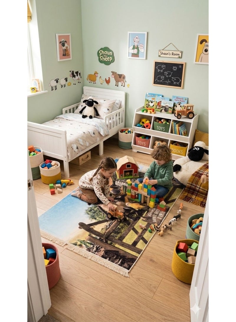 Kids rug featuring a bright Shaun the Sheep design adds fun to any child’s room. It offers a soft, comfortable surface perfect for playtime and daily activities. The non‑slip backing helps keep the rug steady and safe on the floor. Its durable, easy‑clean material makes it ideal for busy kids’ spaces. A cheerful farm theme brings warmth and character to the room. - Image 2