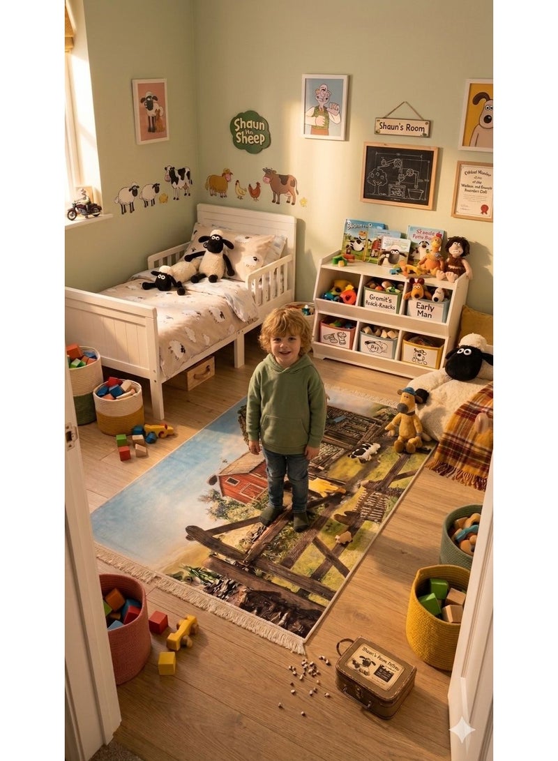 Kids rug featuring a bright Shaun the Sheep design adds fun to any child’s room. It offers a soft, comfortable surface perfect for playtime and daily activities. The non‑slip backing helps keep the rug steady and safe on the floor. Its durable, easy‑clean material makes it ideal for busy kids’ spaces. A cheerful farm theme brings warmth and character to the room. - Image 3
