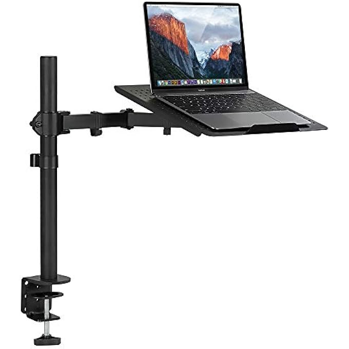 rayihni LAPTOP DESK MOUNT, FULL MOTION LAPTOP ARM WITH VENTED TRAY, HEAVY-DUTY ADJUSTABLE NOTEBOOK EXTENSION ARM UP TO 17 INCH WITH C-CLAMP AND GROMMET BASE - Image 1