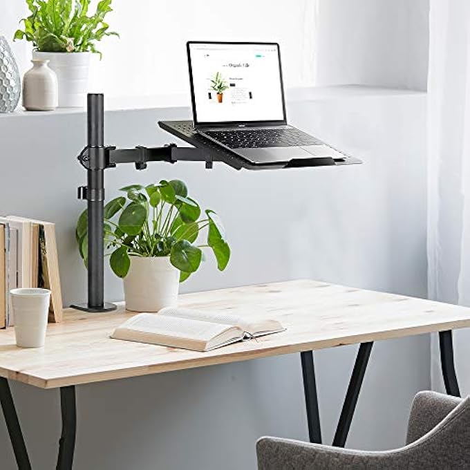 rayihni LAPTOP DESK MOUNT, FULL MOTION LAPTOP ARM WITH VENTED TRAY, HEAVY-DUTY ADJUSTABLE NOTEBOOK EXTENSION ARM UP TO 17 INCH WITH C-CLAMP AND GROMMET BASE - Image 2