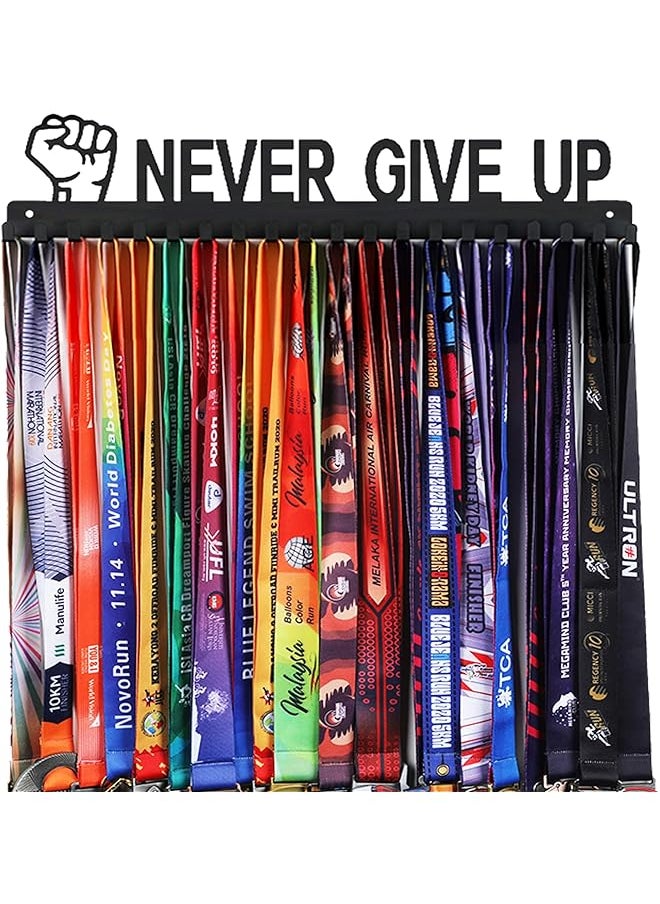 Goutoports Goutoports Medal Holder Display Hanger Rack Frame for Sport Race Runner-Never Give Up - Sturdy Black Steel Metal Over 60 Medals Easy to Install 