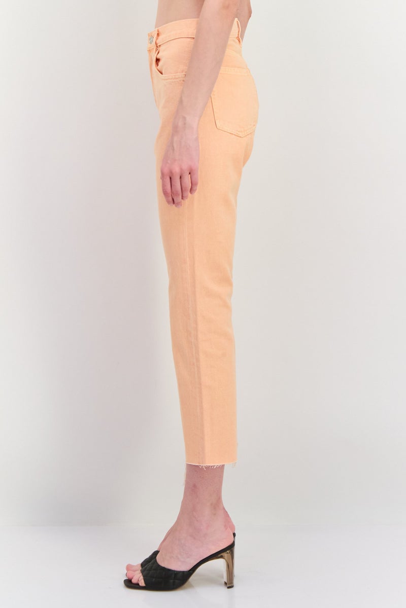 MANGO Women Straight Fit Washed Denim Jeans, Orange - Image 3