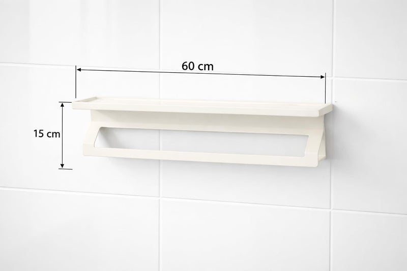 Towel Shelf Multi-Function No drill Towel Rack Steel shelf Bath Towel Rail (Cream White) - Image 4