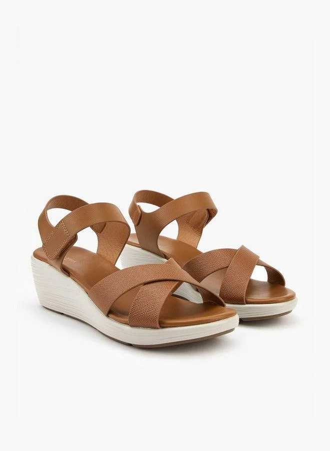 Flora Bella By Shoexpress Cross Strap Solid Sandals with Hook and Loop Closure
