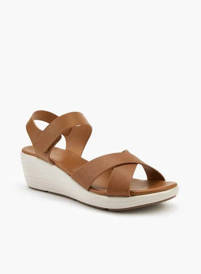 Flora Bella By Shoexpress Cross Strap Solid Sandals with Hook and Loop Closure