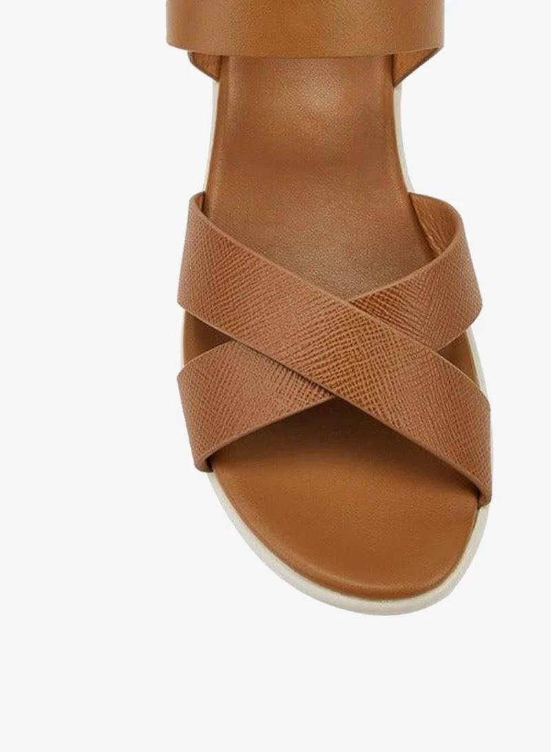 Flora Bella By Shoexpress Cross Strap Solid Sandals with Hook and Loop Closure