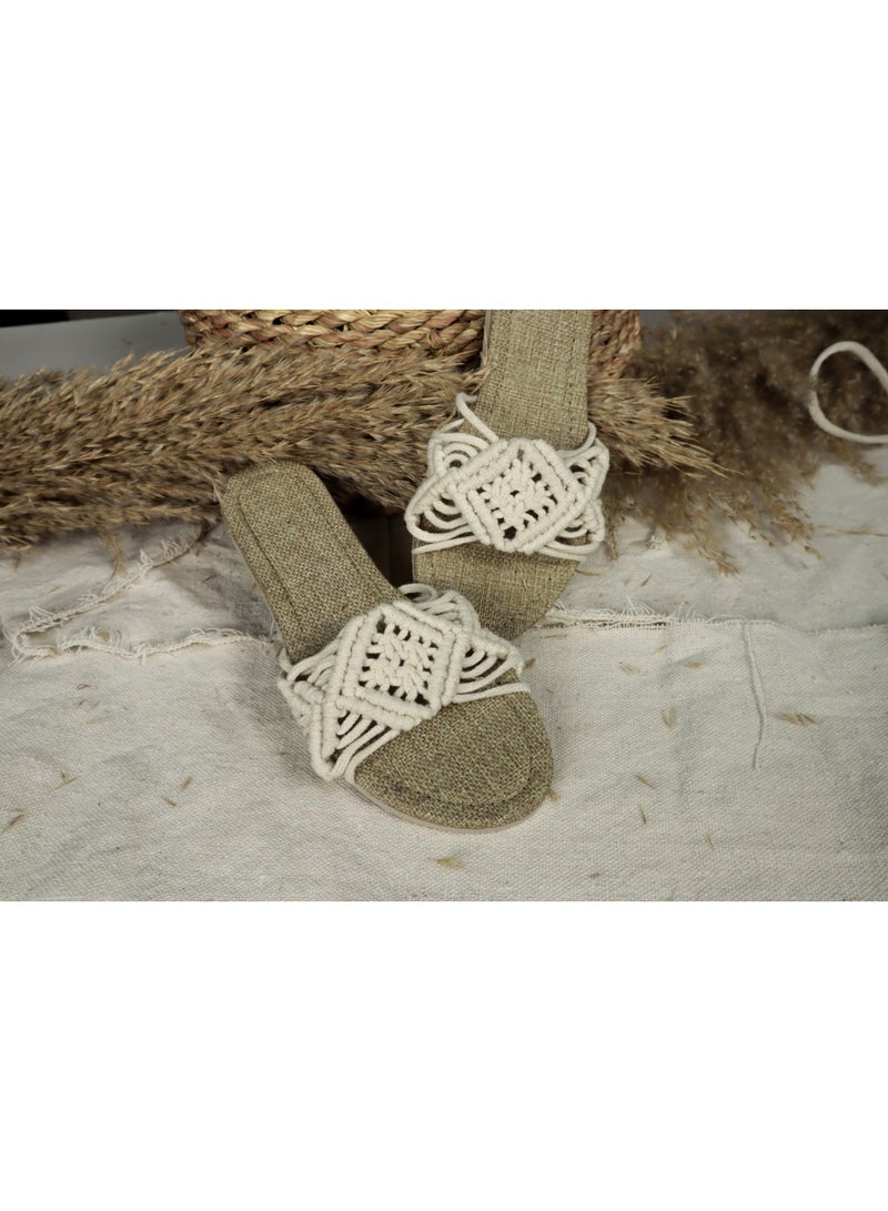 انتيكيانو سليبر مكرمي – تصميم بوهيمي يدوي من القطن – المقاسات 37 - Image 1