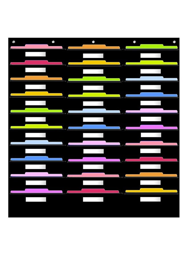 Opret 30 Pockets Storage Pocket Chart With 30 Nametag Pockets Hanging Wall File Organizer For File Folders With 5 Hangers For Classroom Office School Mailbox Organizer And Home (Black) - Image 1