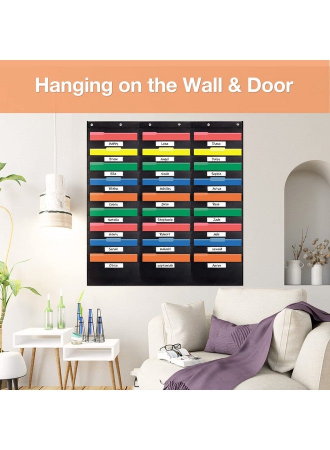 Opret 30 Pockets Storage Pocket Chart With 30 Nametag Pockets Hanging Wall File Organizer For File Folders With 5 Hangers For Classroom Office School Mailbox Organizer And Home (Black) - Image 3