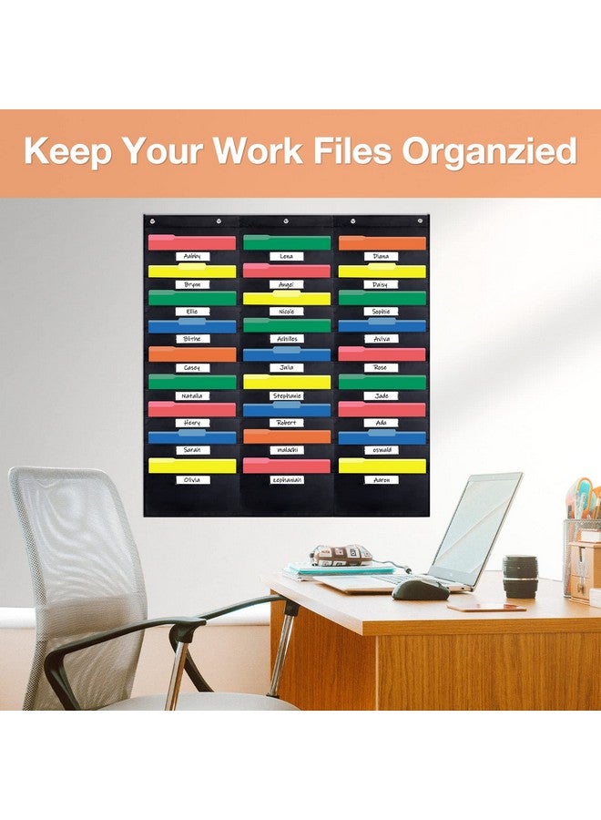 Opret 30 Pockets Storage Pocket Chart With 30 Nametag Pockets Hanging Wall File Organizer For File Folders With 5 Hangers For Classroom Office School Mailbox Organizer And Home (Black) - Image 4