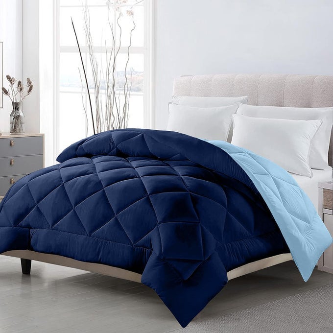 REVERSIBLE DOUBLE BED KING SIZE COMFORTER220 GSM MICROFIBER REVERSIBLE AC COMFORTERBLANKET FOR WINTERQUILT NAVY BLUESKY BLUEPACK OF01
