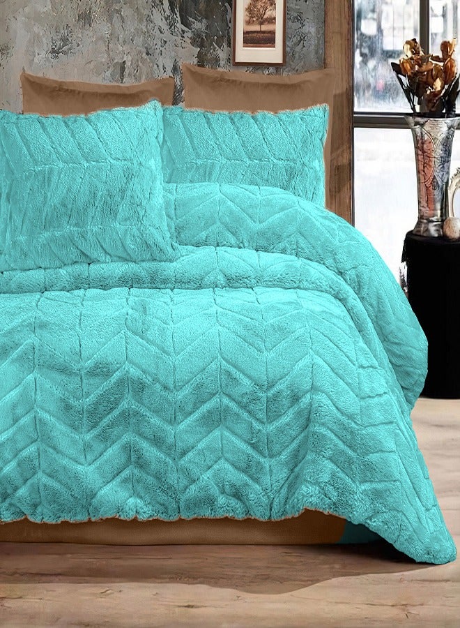 PACHA HOME Lala model comforter- with 2 pillowcases 50cm x 75cm + comforter 220cm x 240cm - Color: Aqua - Image 1