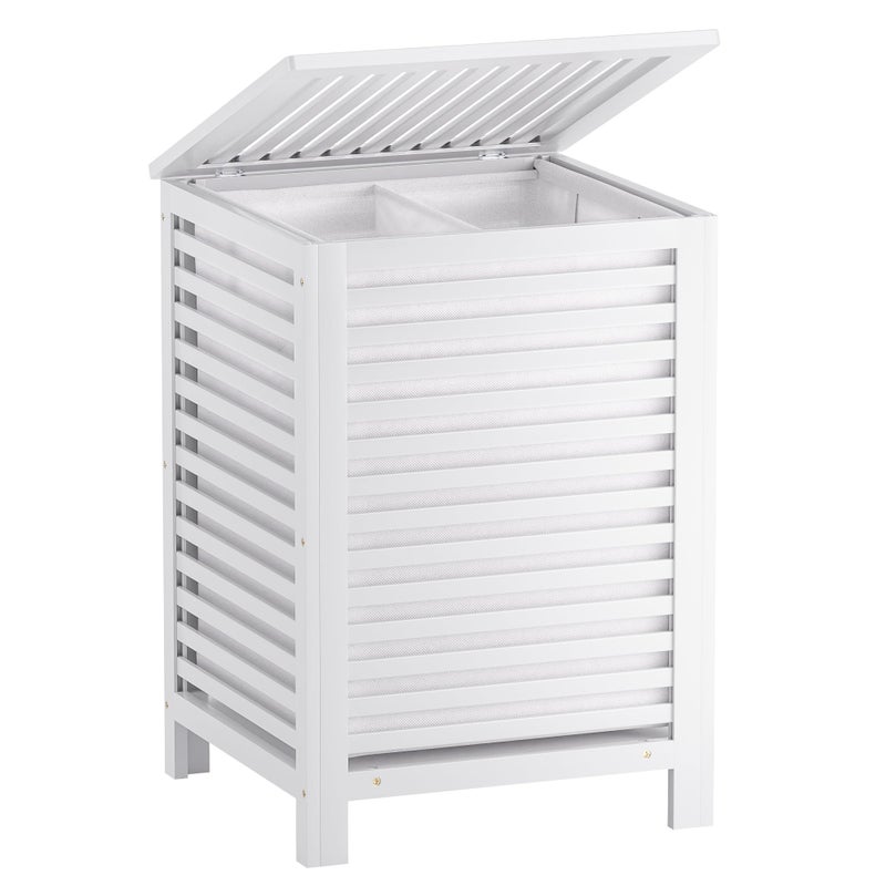 SMIBUY Double Laundry Hamper with Lid, 120L Bamboo Laundry Basket with Removable Liner Bag, 2-Section Clothes Divider Laundry Sorter for Laundry Room, Bathroom, Bedroom (White) - Image 1