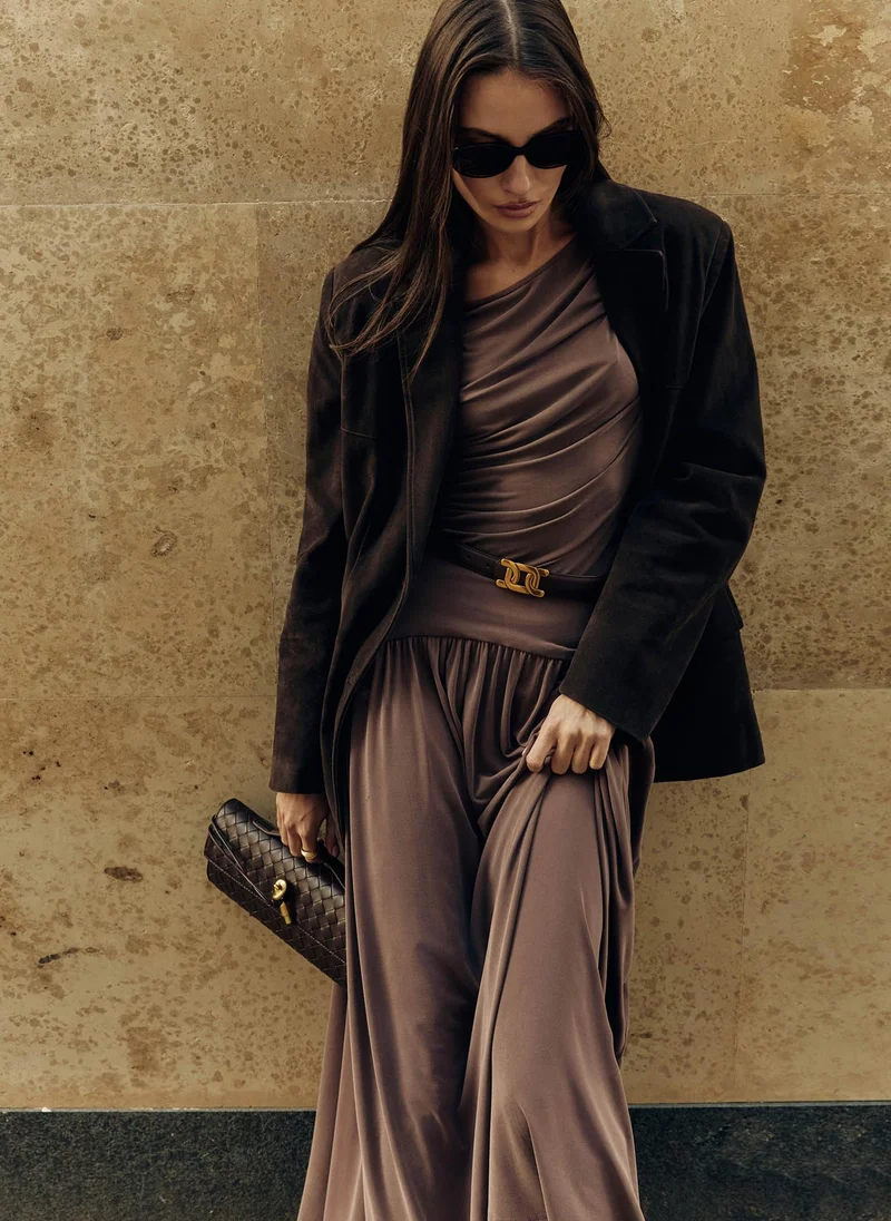Lichi Jersey longsleeve with gathers at the shoulder and waist