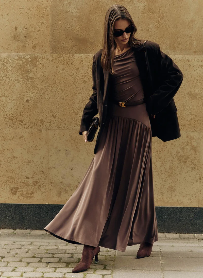 Lichi Jersey longsleeve with gathers at the shoulder and waist