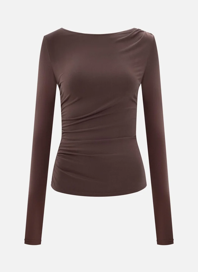 ليتشي قميص جيرسي بأكمام طويلة مع تكتلات عند الكتف والخصر