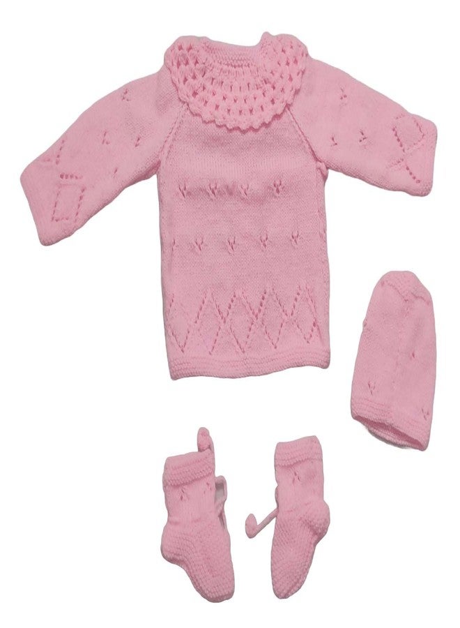 Cute Collection مجموعة لطيفة من كنزة صوفية مفتوحة من الأمام مصنوعة يدوياً مع قبعة وزوج من الجوارب لفصل الشتاء للأطفال من عمر 0 إلى 6 أشهر للأولاد والبنات (اللون: وردي) - Image 4