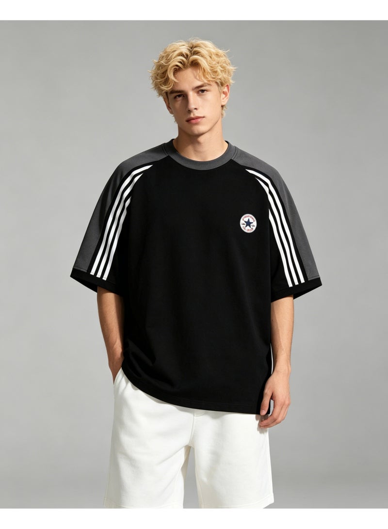 كونفرس CONVERSE retro striped raglan sleeves round neck T-shirt loose cover meat men and women street wind star badge short sleeve shirt - Image 5