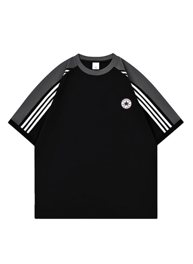 كونفرس CONVERSE retro striped raglan sleeves round neck T-shirt loose cover meat men and women street wind star badge short sleeve shirt - Image 3