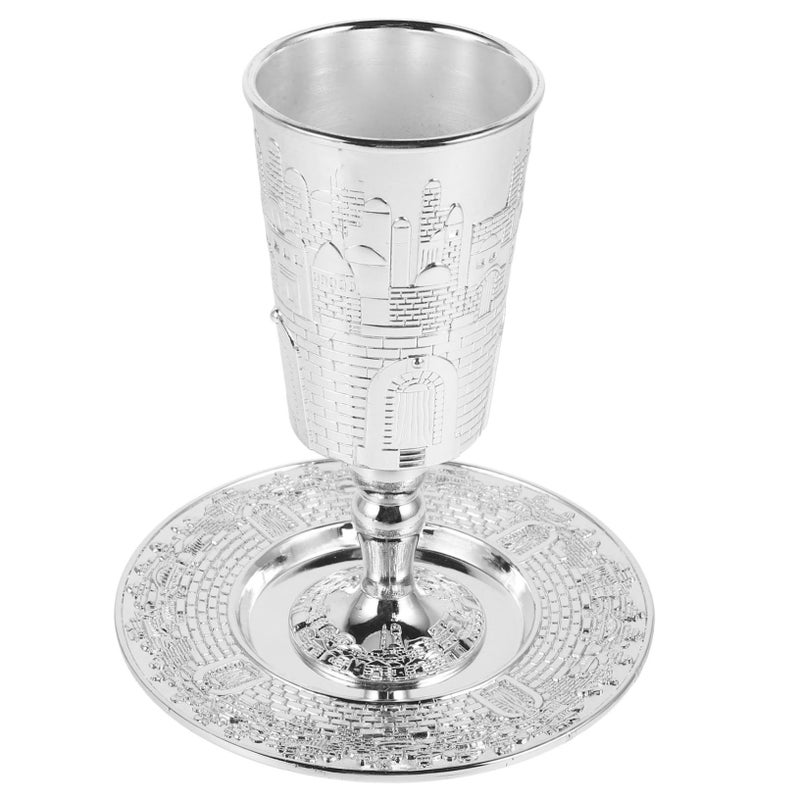 Elegant Shabbat Cup Set with Saucer Zinc Alloy Wine Goblet for Holiday Decor and Gifting - Image 2