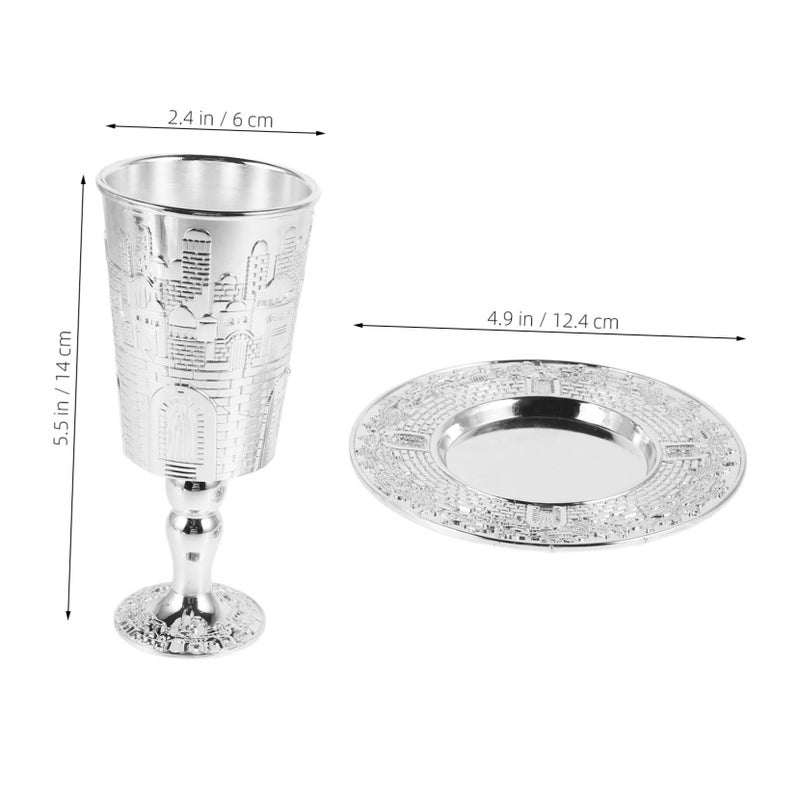 Elegant Shabbat Cup Set with Saucer Zinc Alloy Wine Goblet for Holiday Decor and Gifting - Image 3